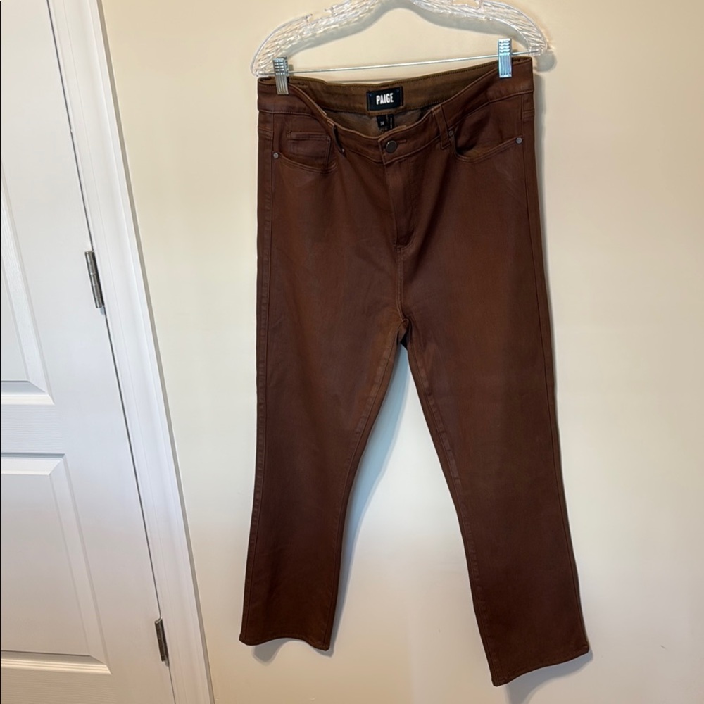 PAIGE Women’s Cindy Cognac Luxe Coating High-Rise Straight-Fit Jeans / Size 34